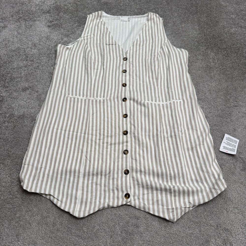 Asos Design Curve Linen Blend Vest Dress Womens Plus 22W Striped Button Up NWT